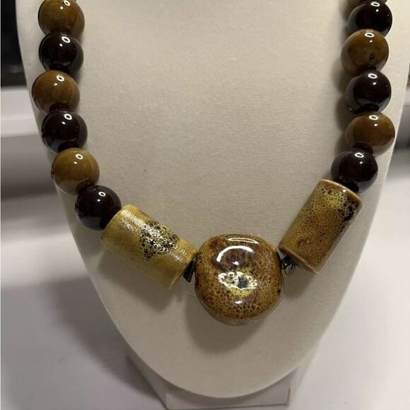 Chunky TIGER EYE Beads Brown Statement Necklace 18” Beautiful - Picture 8 of 10